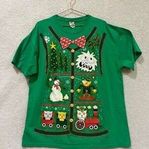 Green cat Christmas shirt fruit of the loom size XL